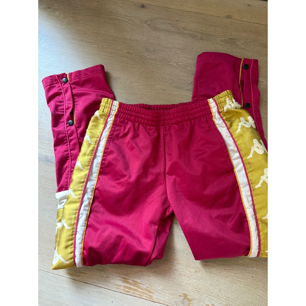 Kappa Pink Gold Omini Logo Tape Snap Button Tear Away Track Pants Mens XS